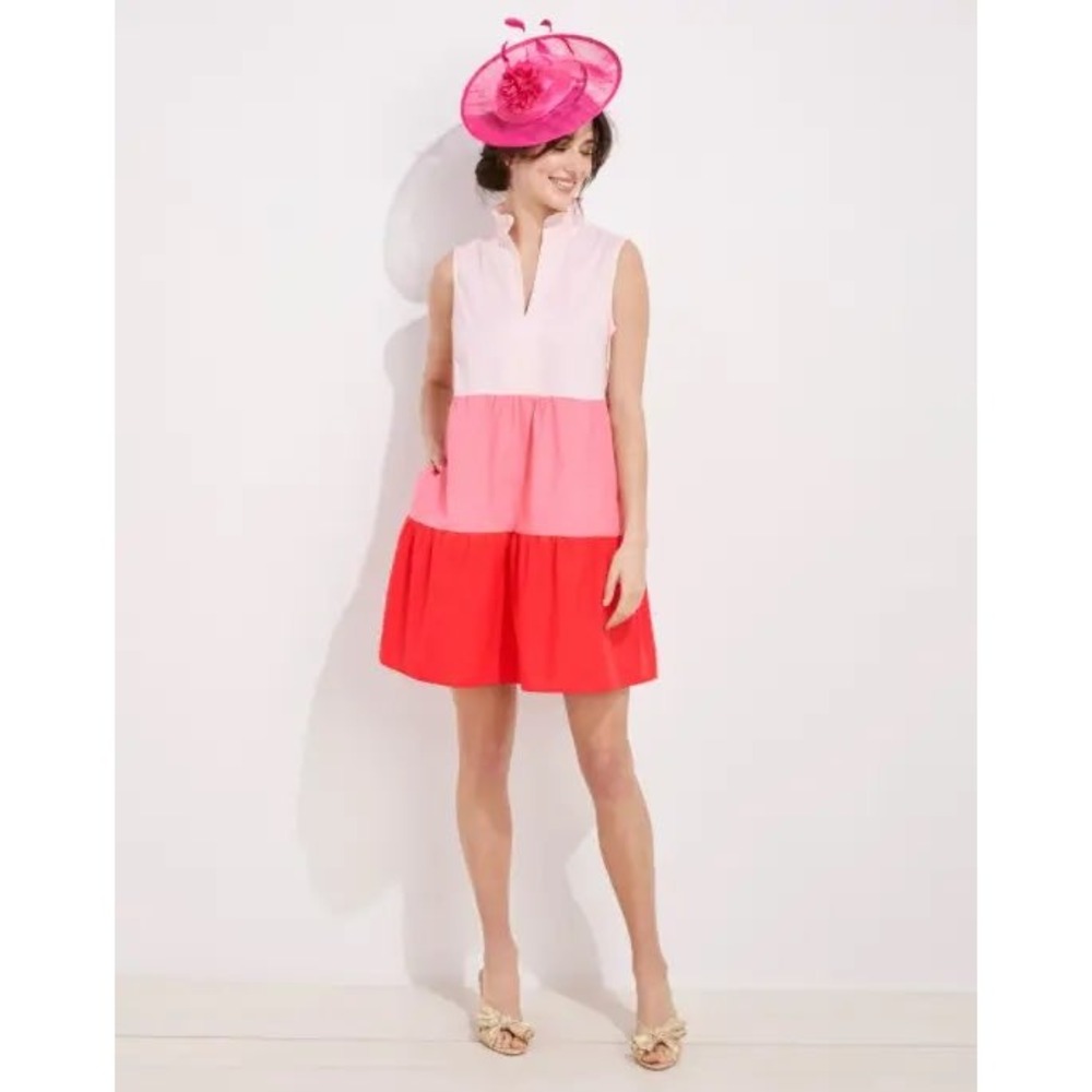 Vineyard Vines 148th Kentucky Derby Pink Colorblock Tiered Ruffle Dress XL Puff